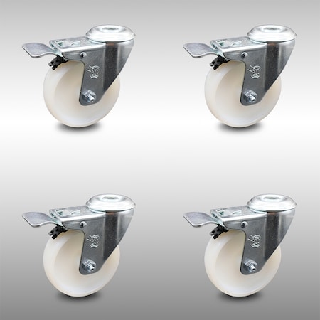 Service Caster 4 Inch SS Nylon Wheel Swivel Bolt Hole Caster Set with Total Lock Brake SCC SCC-SSBHTTL20S414-NYS-4